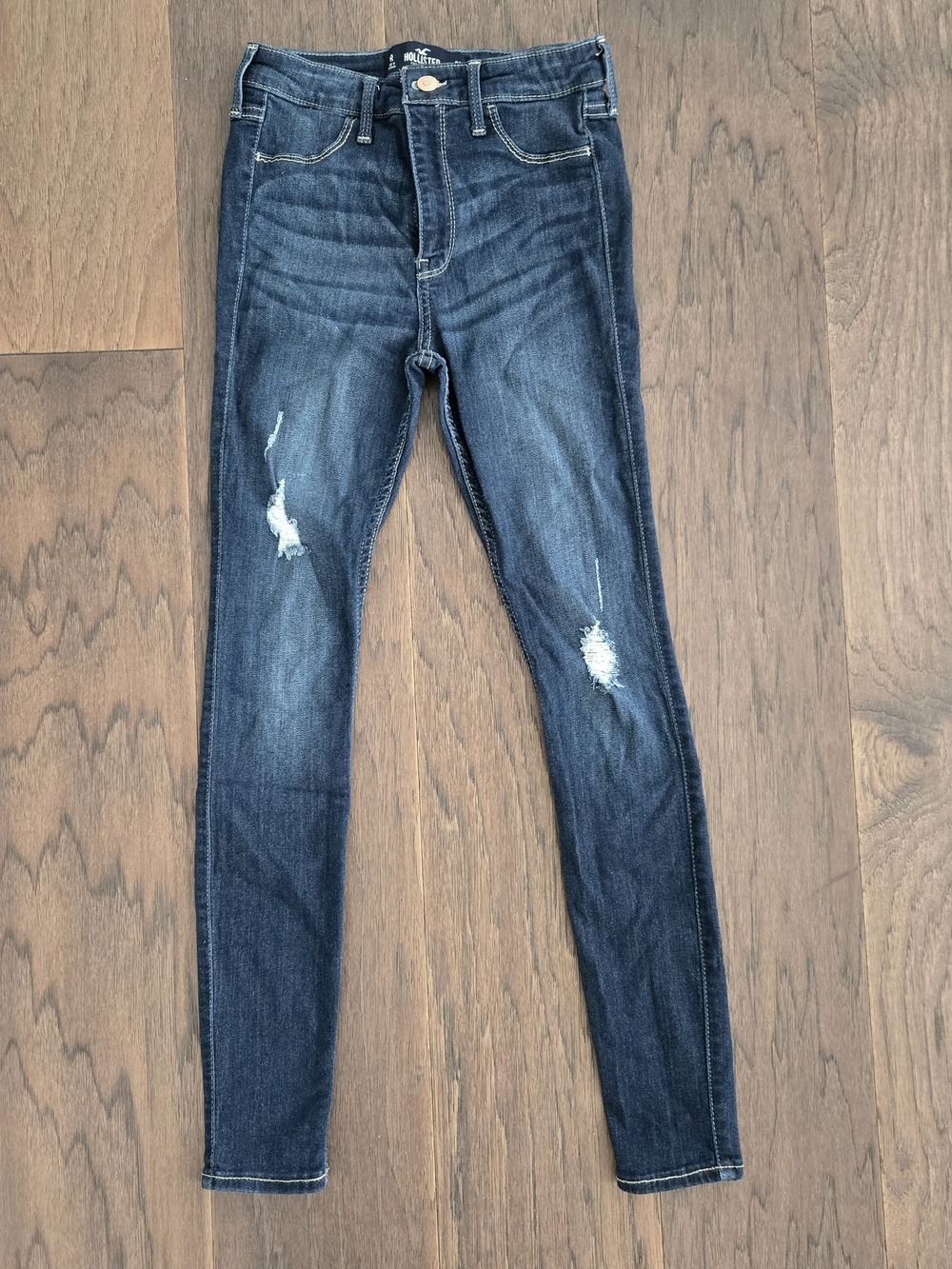 Hollister Dark Indigo Skinny Jeans with Distressed Knees
